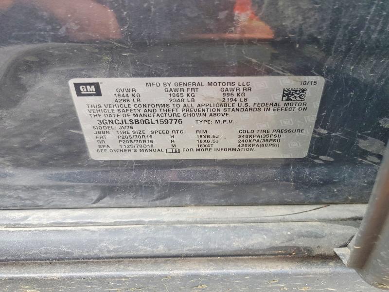 61041016 :رقم المزاد ، 3GNCJLSB0GL159776 vin ، 2016 Chevrolet Trax مزاد بيع