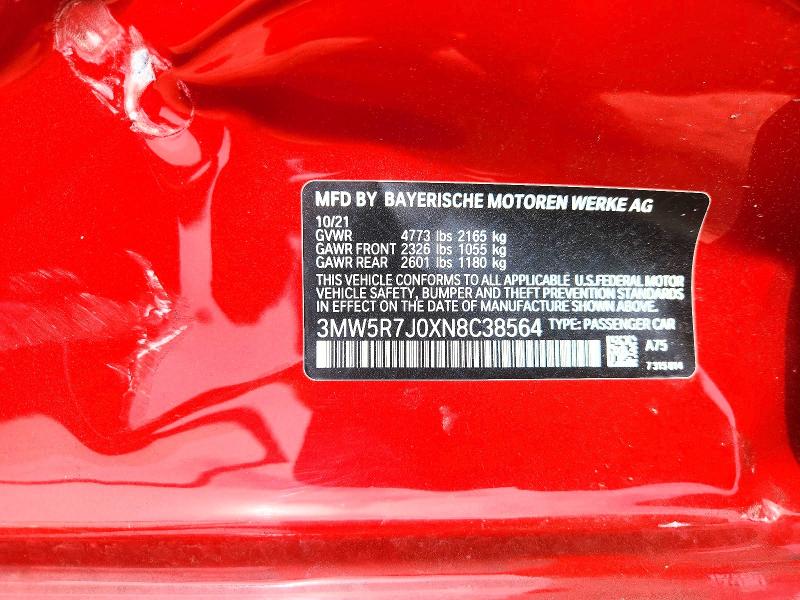 2022 Bmw 330xi მანქანა იყიდება აუქციონზე, vin: 3MW5R7J0XN8C38564, აუქციონის ნომერი: 61859606