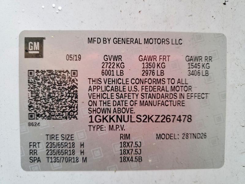 Продаж на аукціоні авто 2019 Gmc Acadia, vin: 1GKKNULS2KZ267478, номер лоту: 58995296