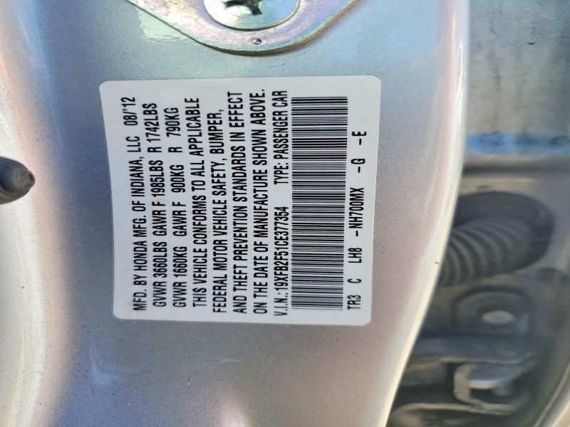 59818766 :رقم المزاد ، 19XFB2F51CE377354 vin ، 2012 Honda Civic مزاد بيع