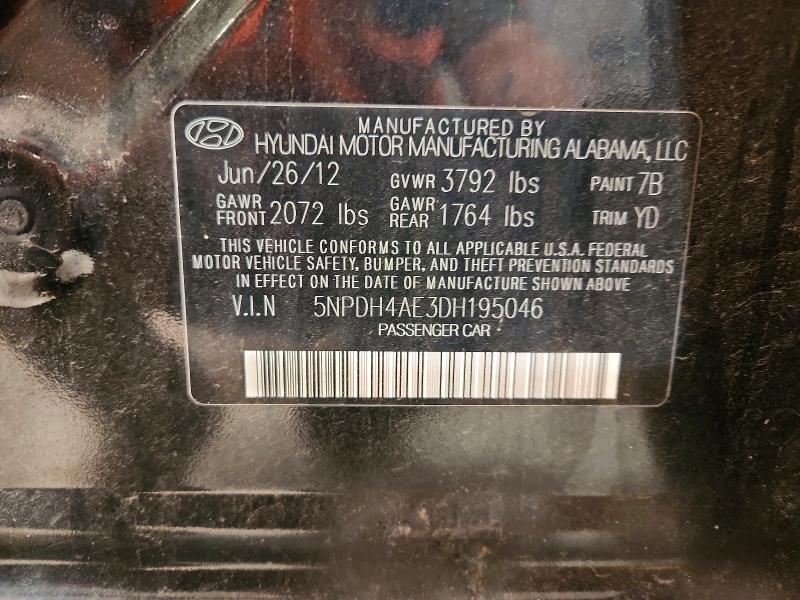 61443896 :رقم المزاد ، 5NPDH4AE3DH195046 vin ، 2013 Hyundai Elantra مزاد بيع