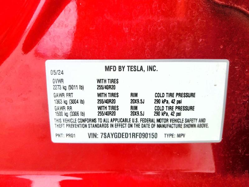 Aukcja sprzedaży 2024 Tesla Model Y, vin: 7SAYGDED1RF090150, numer aukcji: 63143676