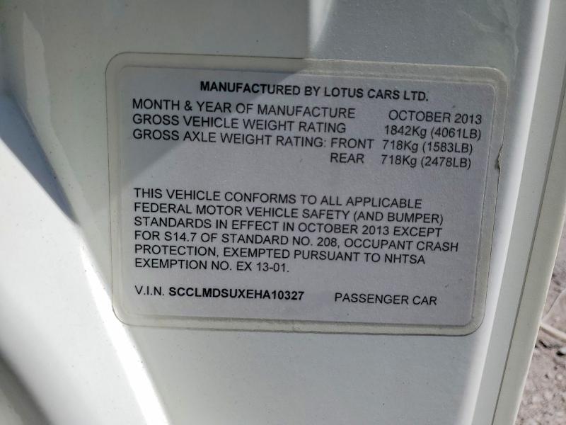 2014 Lotus Evora მანქანა იყიდება აუქციონზე, vin: SCCLMDSUXEHA10327, აუქციონის ნომერი: 63434386