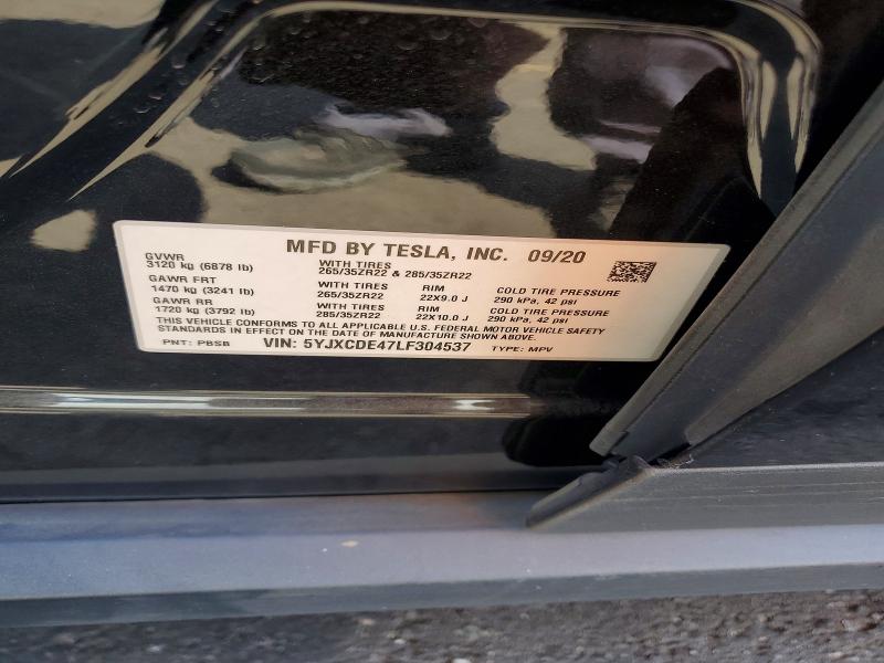 60764196 :رقم المزاد ، 5YJXCDE47LF304537 vin ، 2020 Tesla Model X مزاد بيع
