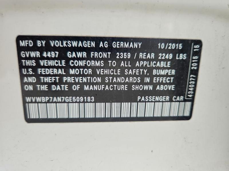 2016 Volkswagen Cc მანქანა იყიდება აუქციონზე, vin: WVWBP7AN7GE509183, აუქციონის ნომერი: 62071936