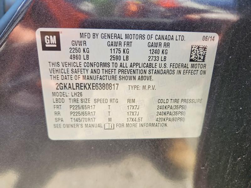 Aukcja sprzedaży 2014 Gmc Terrain, vin: 2GKALREKXE6380817, numer aukcji: 59630866