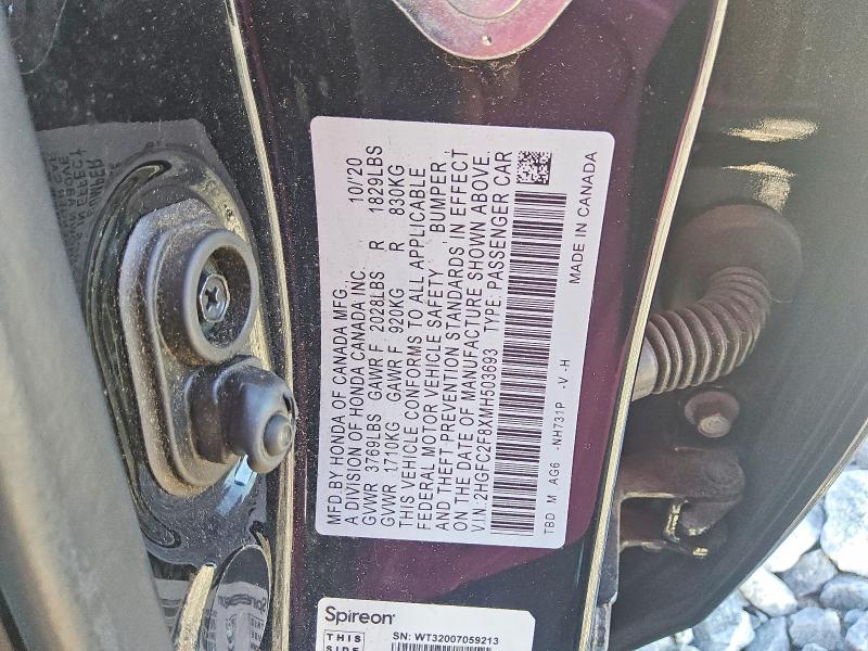 Продажа на аукционе авто 2021 Honda Civic, vin: 2HGFC2F8XMH503693, номер лота: 61230086