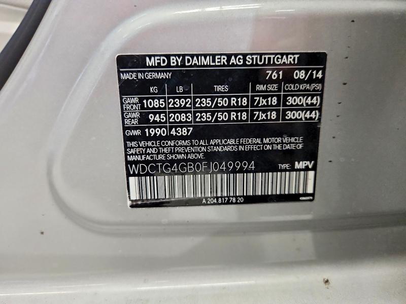 Продажа на аукционе авто 2015 Mercedes-benz Gla, vin: WDCTG4GB0FJ049994, номер лота: 62512226