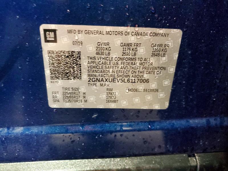 2020 Chevrolet Equinox მანქანა იყიდება აუქციონზე, vin: 2GNAXUEV5L6117006, აუქციონის ნომერი: 62414536