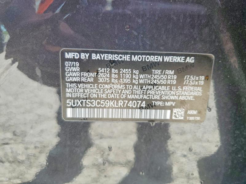 Aukcja sprzedaży 2019 Bmw X3, vin: 5UXTS3C59KLR74074, numer aukcji: 59988356