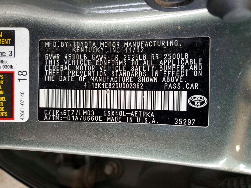 Aukcja sprzedaży 2013 Toyota Avalon, vin: 4T1BK1EB2DU002362, numer aukcji: 62792806