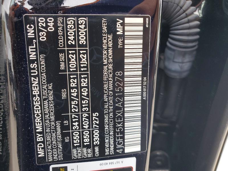 Aukcja sprzedaży 2020 Mercedes-benz Gls, vin: 4JGFF5KEXLA215278, numer aukcji: 62500646
