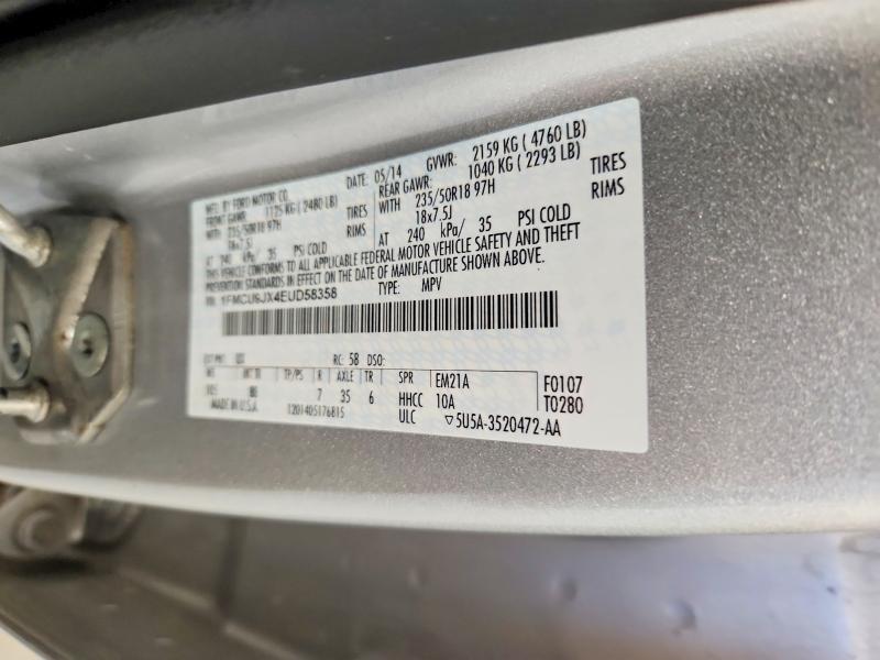 2014 Ford Escape მანქანა იყიდება აუქციონზე, vin: 1FMCU9JX4EUD58358, აუქციონის ნომერი: 61498926