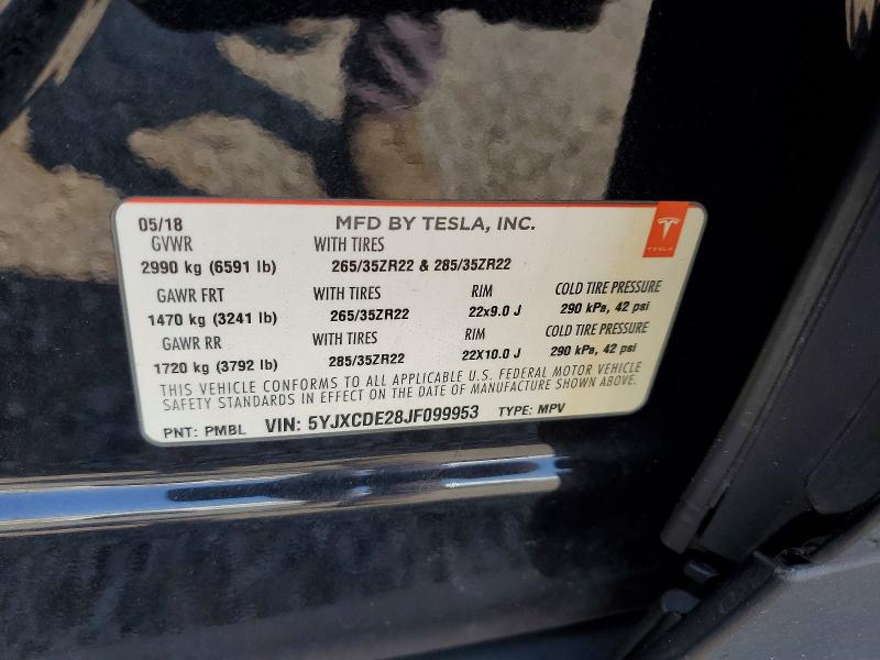 Aukcja sprzedaży 2018 Tesla Model X, vin: 5YJXCDE28JF099953, numer aukcji: 62165066
