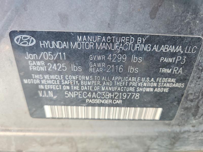 2011 Hyundai Sonata მანქანა იყიდება აუქციონზე, vin: 5NPEC4AC3BH219778, აუქციონის ნომერი: 61804136