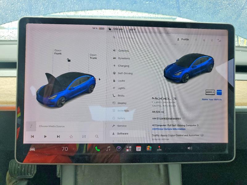 2021 Tesla Model 3 მანქანა იყიდება აუქციონზე, vin: 5YJ3E1EBXMF869193, აუქციონის ნომერი: 63284146