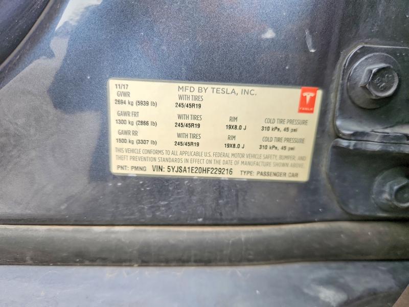 Продажа на аукционе авто 2017 Tesla Model S, vin: 5YJSA1E20HF229216, номер лота: 61879376