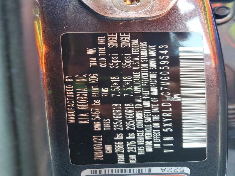 2021 Kia Sorento მანქანა იყიდება აუქციონზე, vin: 5XYRLDLC7MG059543, აუქციონის ნომერი: 61347696
