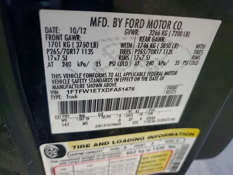 Aukcja sprzedaży 2013 Ford F150, vin: 1FTFW1ETXDFA51476, numer aukcji: 60455986