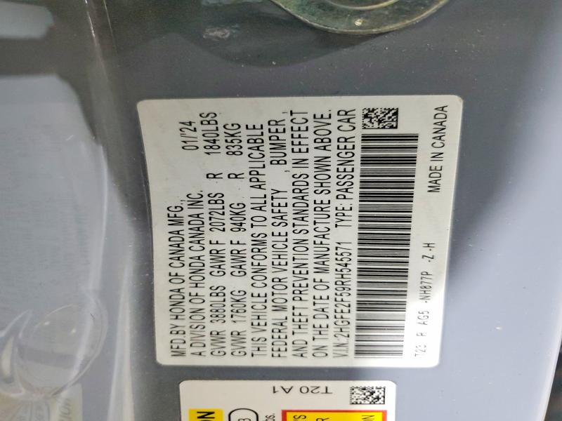 Продаж на аукціоні авто 2024 Honda Civic, vin: 2HGFE2F59RH545571, номер лоту: 62031856