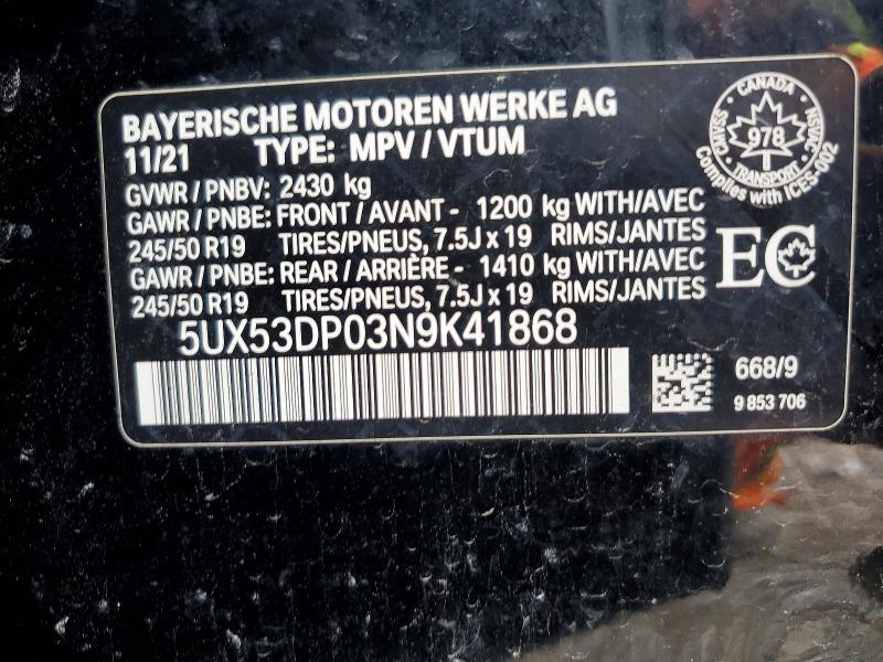 Продаж на аукціоні авто 2022 Bmw X3, vin: 5UX53DP03N9K41868, номер лоту: 85975795