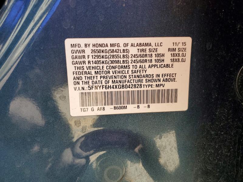 Продаж на аукціоні авто 2016 Honda Pilot, vin: 5FNYF6H4XGB042828, номер лоту: 59799426