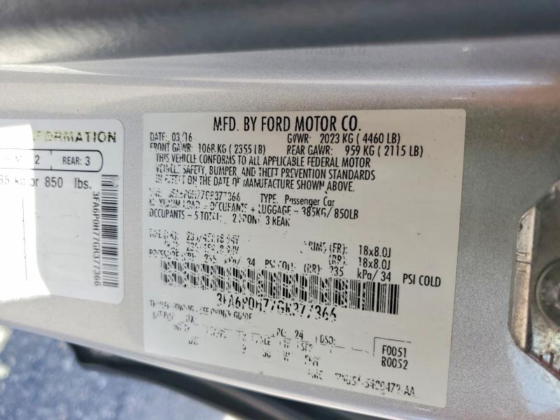 Продаж на аукціоні авто 2016 Ford Fusion, vin: 3FA6P0H77GR377366, номер лоту: 60433186