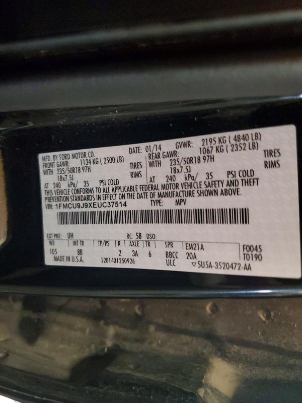 59897916 :رقم المزاد ، 1FMCU9J9XEUC37514 vin ، 2014 Ford Escape مزاد بيع