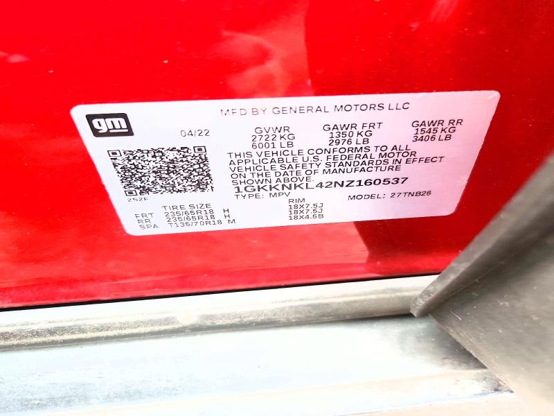 62287596 :رقم المزاد ، 1GKKNKL42NZ160537 vin ، 2022 Gmc Acadia مزاد بيع