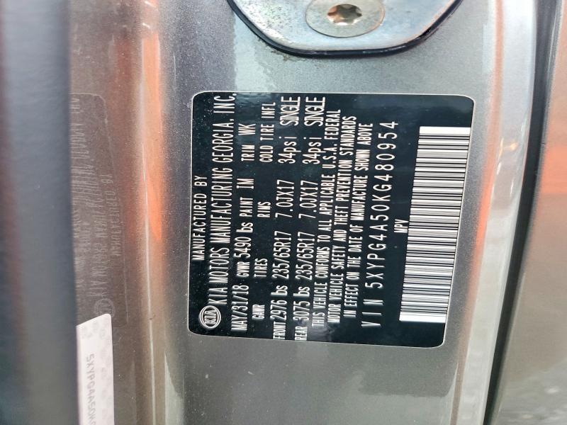 60752096 :رقم المزاد ، 5XYPG4A50KG480954 vin ، 2019 Kia Sorento مزاد بيع