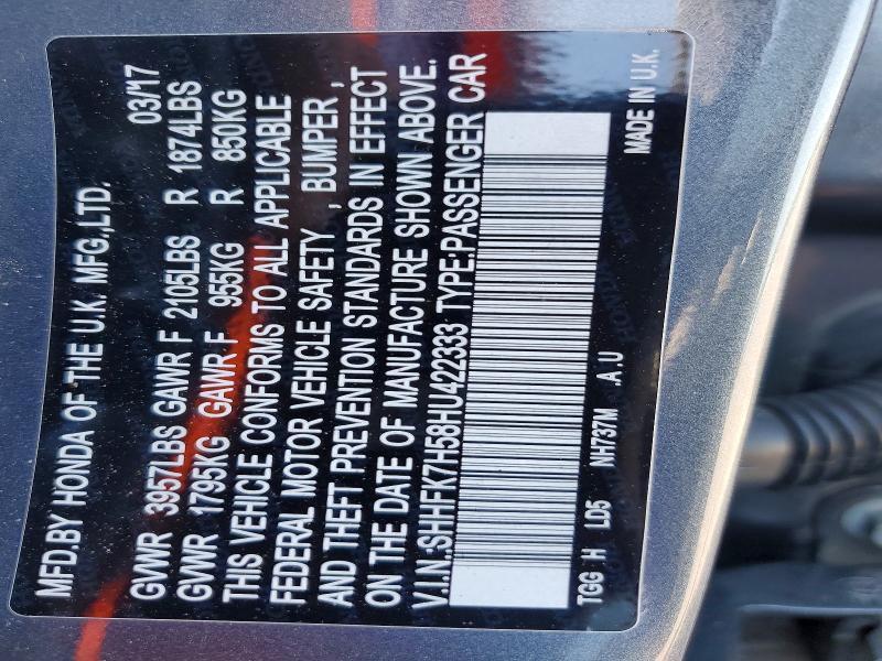 Продажа на аукционе авто 2017 Honda Civic, vin: SHHFK7H58HU422333, номер лота: 63293326