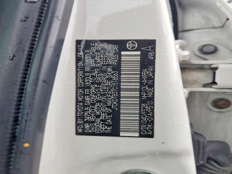 Продажа на аукционе авто 2012 Toyota Prius C, vin: JTDKDTB37C1518563, номер лота: 62521096