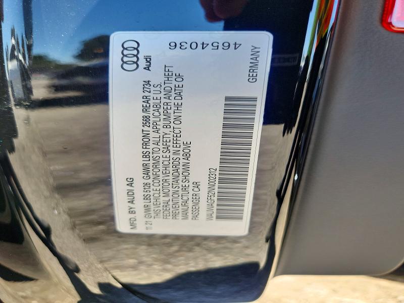 63241776 :رقم المزاد ، WAUWAGF52NN002312 vin ، 2022 Audi A5 مزاد بيع