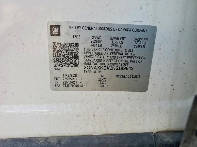 Продажа на аукционе авто 2019 Chevrolet Equinox, vin: 2GNAXKEV1K6199643, номер лота: 61777226