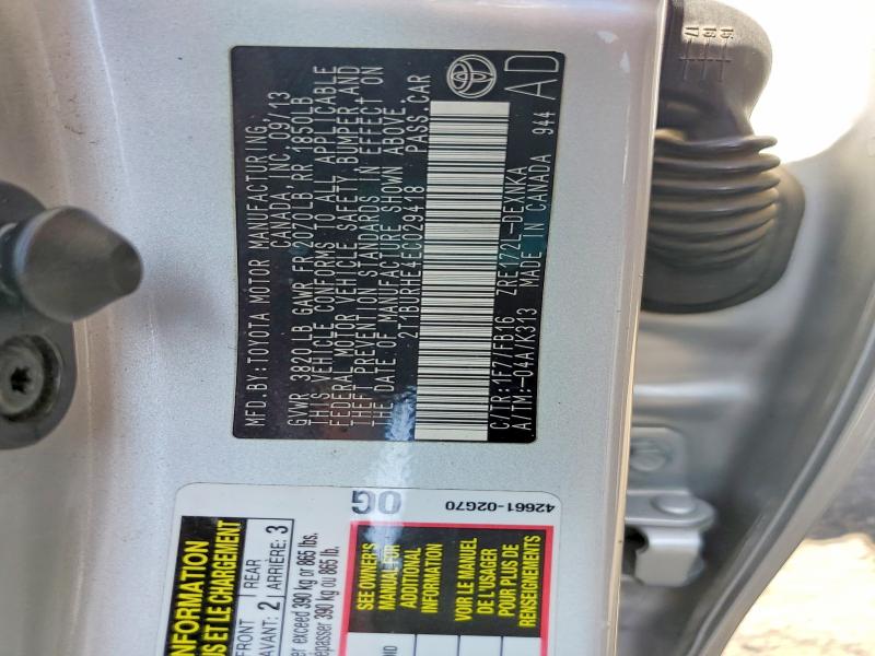 Продажа на аукционе авто 2014 Toyota Corolla, vin: 2T1BURHE4EC029418, номер лота: 62599106