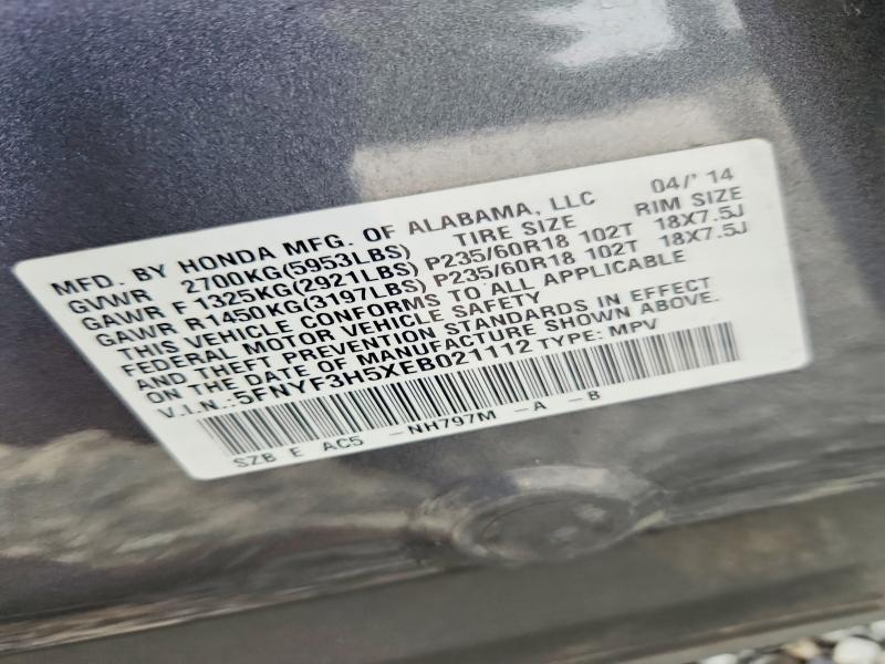 Продаж на аукціоні авто 2014 Honda Pilot, vin: 5FNYF3H5XEB021112, номер лоту: 62729966