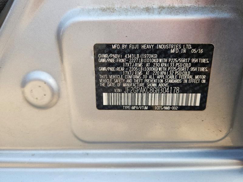 61321036 :رقم المزاد ، JF2GPAKC8GH304178 vin ، 2016 Subaru Crosstrek مزاد بيع