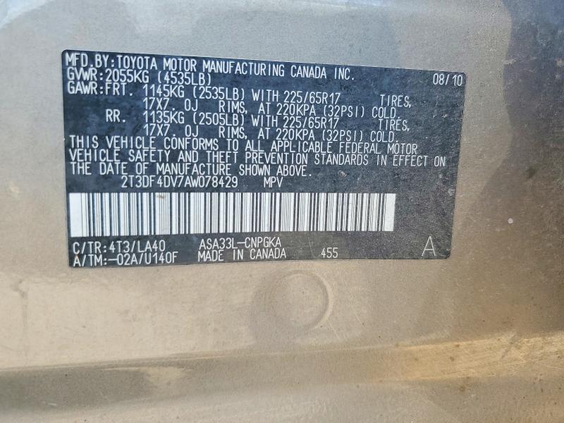 Продажа на аукционе авто 2010 Toyota Rav4, vin: 2T3DF4DV7AW078429, номер лота: 60848666