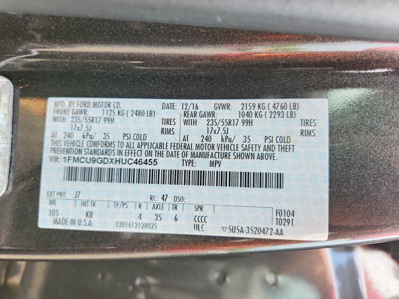 Продажа на аукционе авто 2017 Ford Escape, vin: 1FMCU9GDXHUC46455, номер лота: 63362966