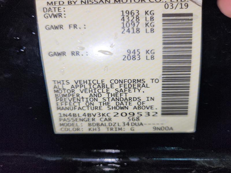 Aukcja sprzedaży 2019 Nissan Altima, vin: 1N4BL4BV3KC209532, numer aukcji: 59795286