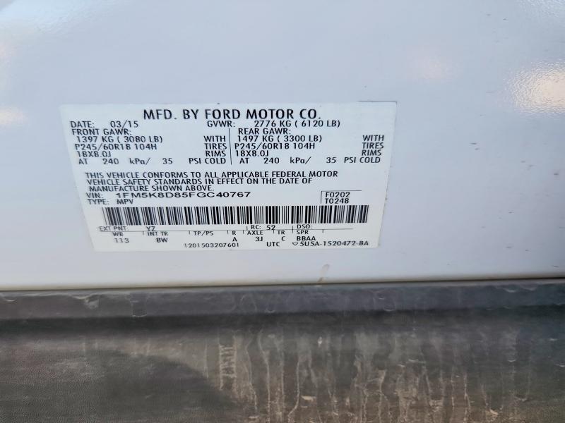62449226 :رقم المزاد ، 1FM5K8D85FGC40767 vin ، 2015 Ford Explorer مزاد بيع