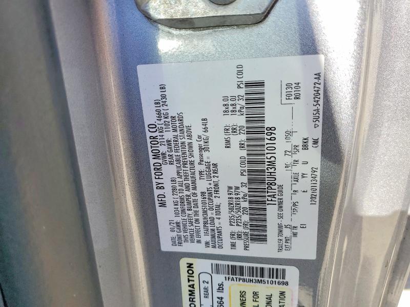 2021 Ford Mustang მანქანა იყიდება აუქციონზე, vin: 1FATP8UH3M5101698, აუქციონის ნომერი: 62689836