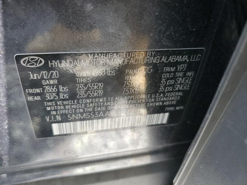 60266446 :رقم المزاد ، 5NMS53AA0LH248126 vin ، 2020 Hyundai Santa Fe مزاد بيع