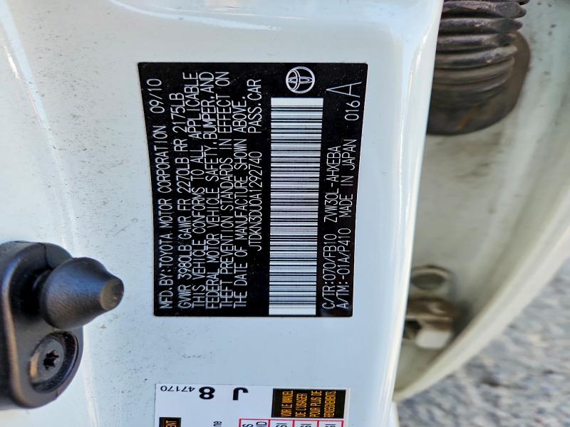 Aukcja sprzedaży 2010 Toyota Prius, vin: JTDKN3DU0A1292740, numer aukcji: 62445296