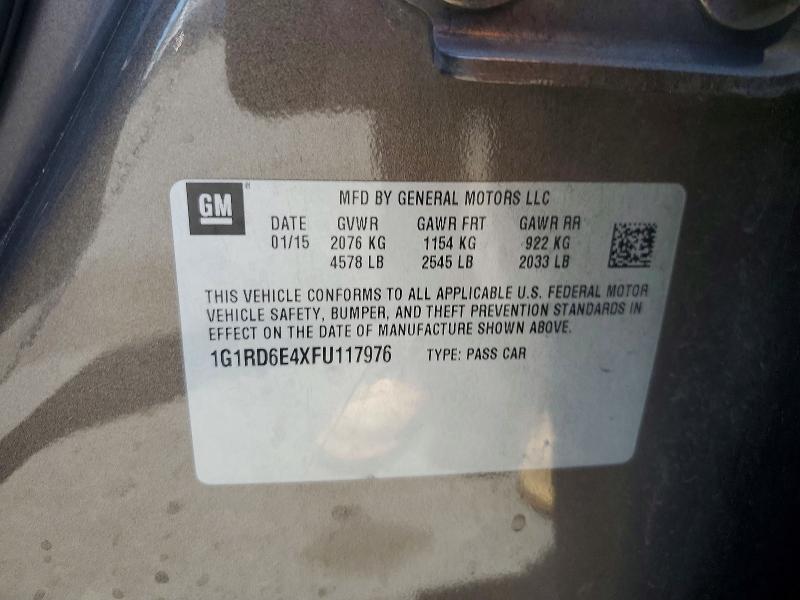 Auction sale of the 2015 Chevrolet Volt, vin: 1G1RD6E4XFU117976, lot number: 60885926