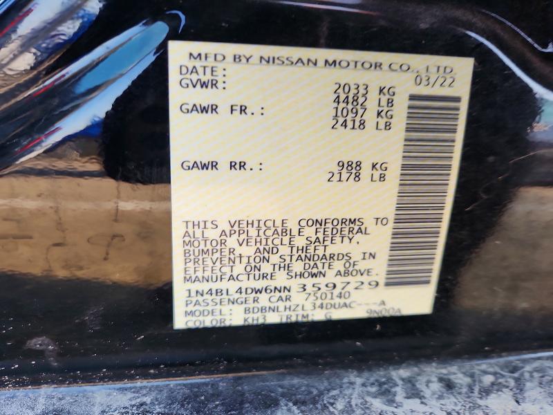 Aukcja sprzedaży 2022 Nissan Altima, vin: 1N4BL4DW6NN359729, numer aukcji: 62976876
