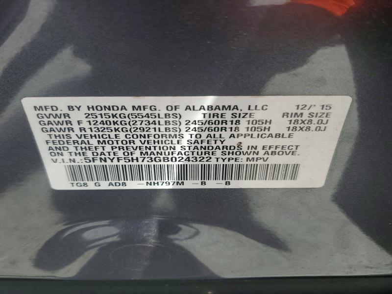 Aukcja sprzedaży 2016 Honda Pilot, vin: 5FNYF5H73GB024322, numer aukcji: 85622375