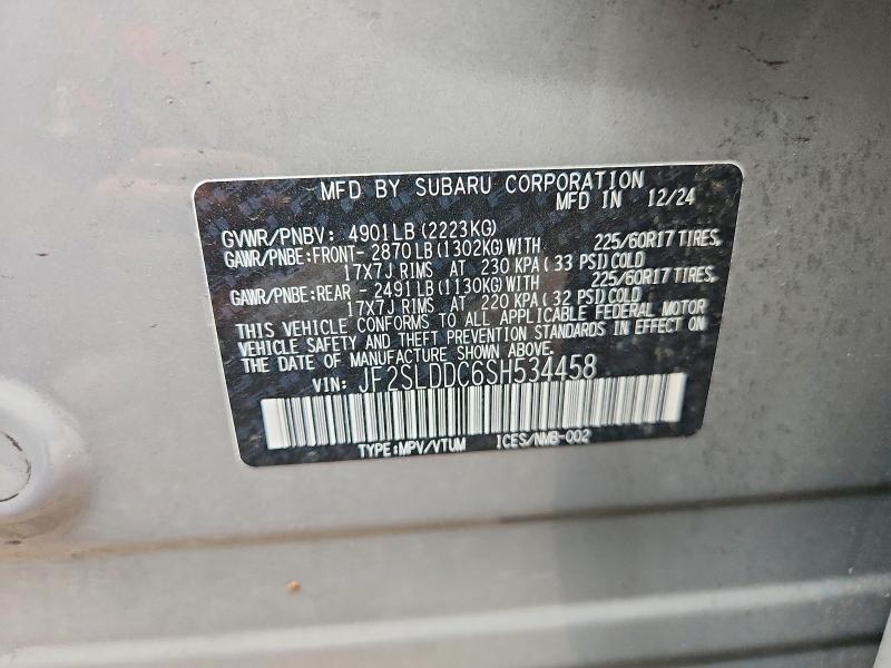 2025 Subaru Forester მანქანა იყიდება აუქციონზე, vin: JF2SLDDC6SH534458, აუქციონის ნომერი: 63516686