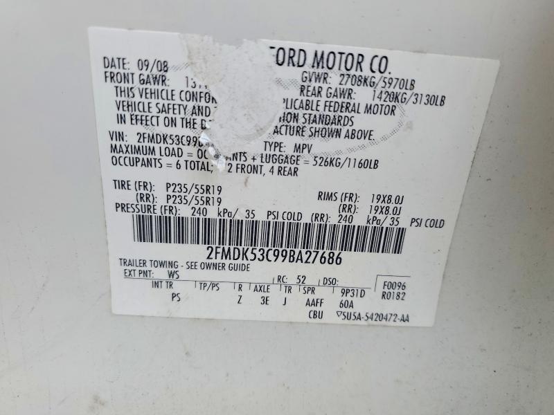 2009 Ford Flex მანქანა იყიდება აუქციონზე, vin: 2FMDK53C99BA27686, აუქციონის ნომერი: 62781916