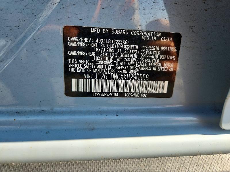 60997116 :رقم المزاد ، JF2GTDNCXKH290558 vin ، 2019 Subaru Crosstrek مزاد بيع
